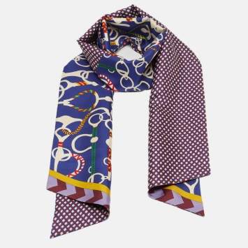 Pre Owned Hermès Blue Mors Et Tresses Printed Silk Maxi Twilly