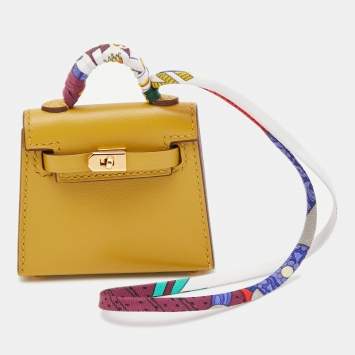 Pre Owned Hermes Cardamome Tadelakt Leather Mini Kelly Twilly Bag Charm 