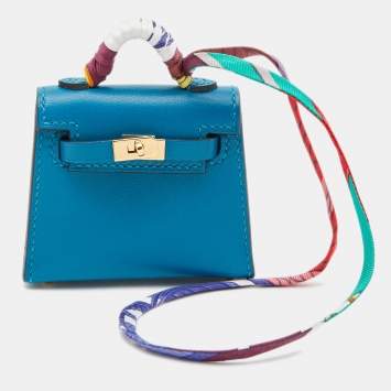 Pre Owned Hermes Bleu Izmir Tadelakt Leather Mini Kelly Twilly Bag Charm 