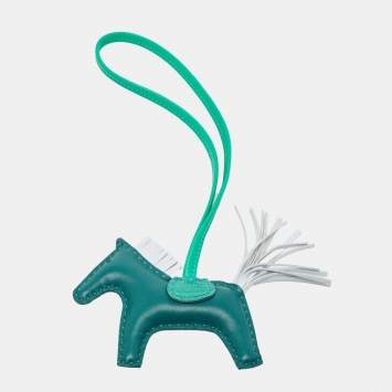 Pre Owned Hermes Malachite/Menthe/Bleu Brume/Vert Jade Milo Leather and Matte Alligator Touch GriGri Rodeo Bag Charm PM
