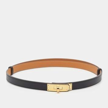 Pre Owned Hermes Noir Epsom Leather Gold Tone Finish Kelly 18 Belt Adjustable