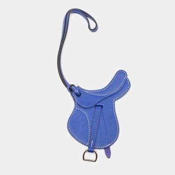 Pre Owned Hermes Bleu Saphir Swift Leather Paddock Selle Horse Saddle Bag Charm