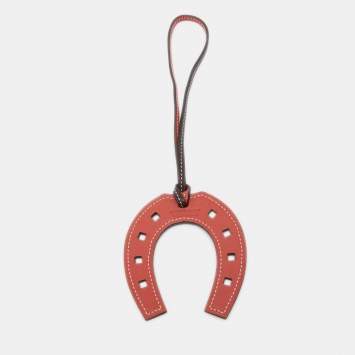 Pre Owned Hermes Marron Fonce/Brique Swift Leather Paddock Fer a Cheval Bag Charm