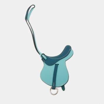 Pre Owned Hermès Bleu Atoll/Colvert Swift Leather Paddock Selle Horse Saddle Bag Charm