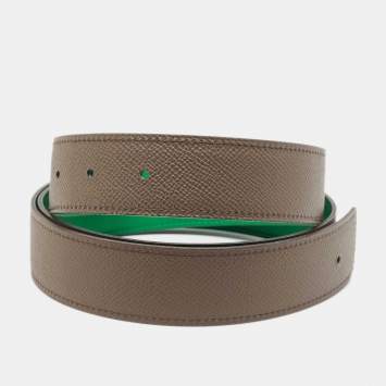 Pre Owned Hermès Etain/Bambou Epsom and Swift Leather Reversible Belt Strap Size 95CM