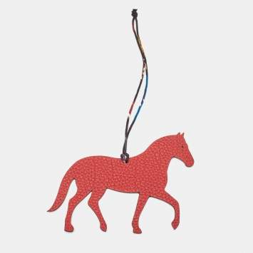 Pre Owned Hermès  Bleu Jean/Rouge Garance Epsom and Togo Leather Petit H Horse Bag Charm