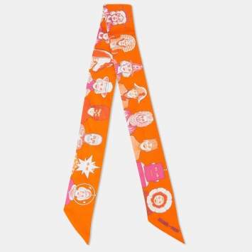 Pre Owned Hermès Orange Dress Code Silk Twilly