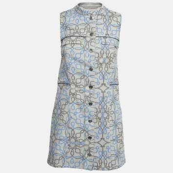 Pre Owned Hermès Grey Printed Canvas Robe Sans Manche Dress M