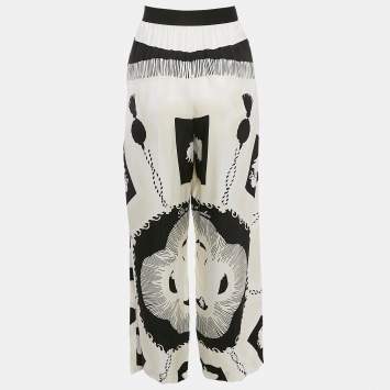 Pre Owned Hermès Multicolor Printed Silk Wide Leg Trousers M