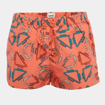 Pre Owned Hermès Rose Sorbet Orange Tatersales Print Nylon Beach Shorts S