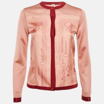 Pre Owned Hermes Pink Belt and Chain Print Silk Cardigan S