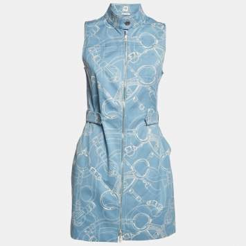 Hermès Blue Cotton Eperon d'Or Finesse Zipped Dress M