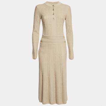 Hermès Grey Beige Maille Torsades Midi Dress S