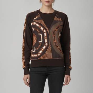 Pre Owned Hermès Brown Printed Wool Long Sleeve Sweatshirt S