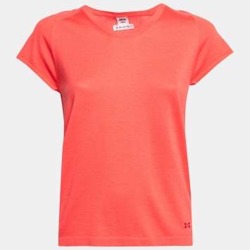 Pre Owned Hermes Coral Pink Silk Knit Short Sleeve Sweater M