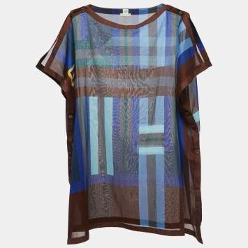 Pre Owned Hermes Multicolor Print Cotton Tunic Top One Size