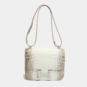 Hermès Blanc Crocodile Niloticus Himalaya Palladium Finish Constance III 24 Bag