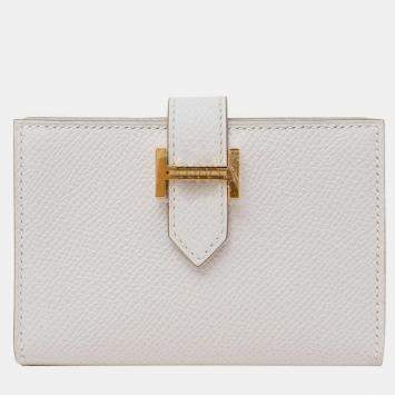 Pre Owned Hermes Gris Pale Epsom Bearn Card Holder GHW