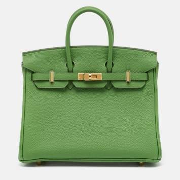 Pre Owned Hermes Vert Yucca Togo Leather Gold Finish Birkin 25 Bag