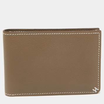 Pre Owned Hermès Etoupe Evercolor Leather H Sellier Card Holder