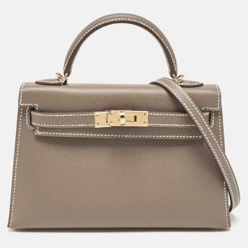 Pre Owned Hermes Etoupe Epsom Leather Gold Finish Mini Kelly II Sellier 20 Bag