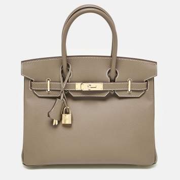 Pre Owned Hermès Etoupe Epsom Leather Gold Finish Birkin 30 Bag