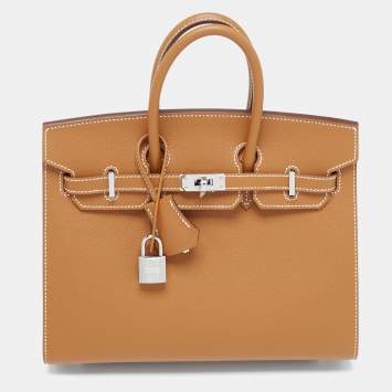 Hermes Gold Epsom Leather Palladium Finish Birkin Sellier 25 Bag