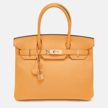 Pre Owned Hermès Jaune D' Or/Rose Pourpre Epsom Leather Gold Finish Birkin 30 Bag