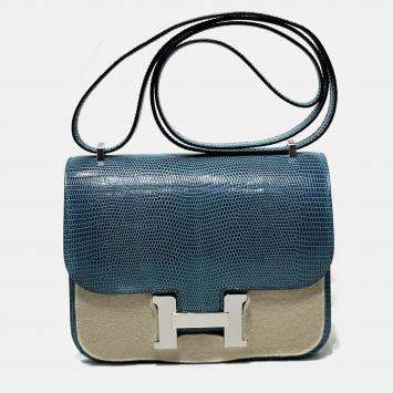 Hermes Ink Blue Lizard Leather Constance 19 Bag