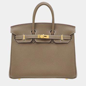 Hermes Etoupe Grey Togo Leather Birkin 25 Bag