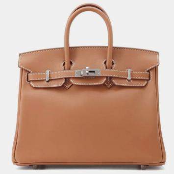 Hermes Gold Swift Leather Palladium Finish Birkin 25
