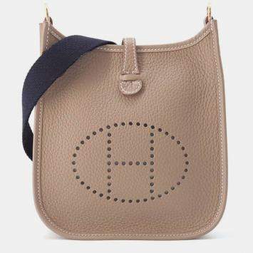 Pre Owned Hermes Etoupe/Blue Indigo Taurillon Clemence Evelyne Amazon TPM Bag