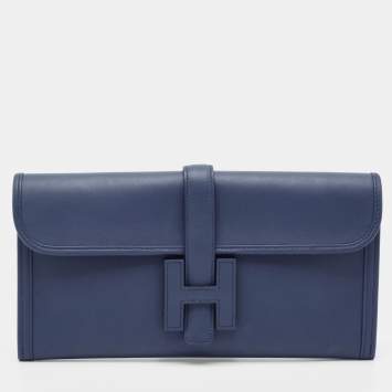Pre Owned Hermès Bleu Agate Swift Leather Elan Jige 29 Clutch