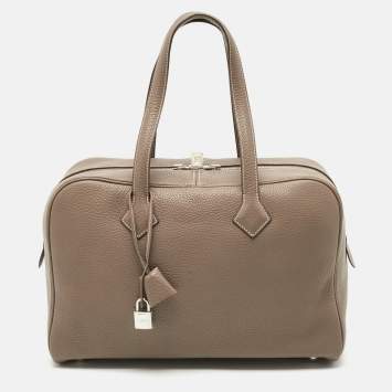 Pre Owned Hermès Etoupe Taurillon Clemence Leather Victoria II Fourre Tout 35 Bag