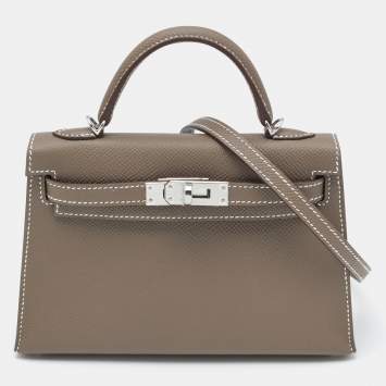 Hermès Etoupe Epsom Leather Palladium Finish Mini Kelly II Sellier 20 Bag