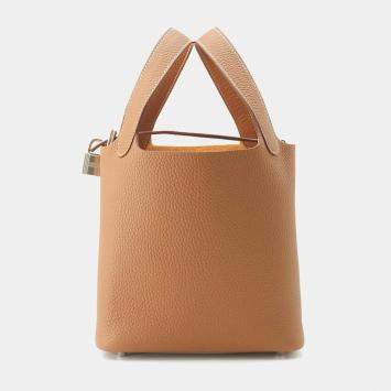 Pre Owned Hermes Gold Taurillon Clemence Leather Picotin Lock PM Tote Bag