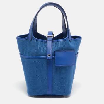Pre Owned Hermes Bleu Egee/Bleu Royal Goeland and Swift Leather Cargo Picotin Lock 18 Bag