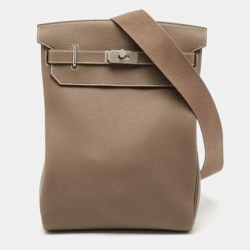 Pre Owned Hermès Etoupe Togo Leather Palladium Finish Hac A Dos GM Backpack