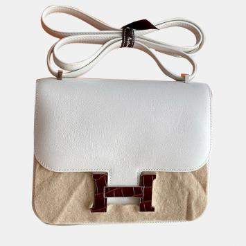 Hermes White Evercolor Leather Constance 19 Shoulder Bag