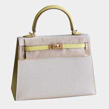 Hermes Milkshake White Epsom Leather Gold Finish Kelly 25 