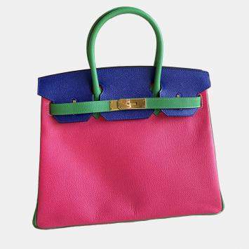 Pre Owned Hermes Tricolor Epsom Leather Gold Finished Birkin 30 Bag
