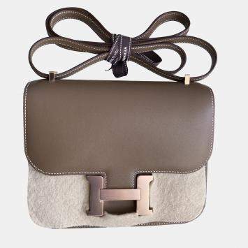 Hermes Etoupe Tadelakt Leather Constance 18 Shoulder Bag