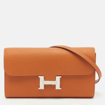 Pre Owned Hermès Orange Epsom Leather Constance To Go Wallet