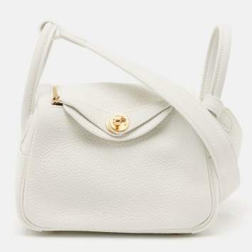 Hermès Blanc Taurillon Clemence Leather Gold Finish Mini Lindy Bag