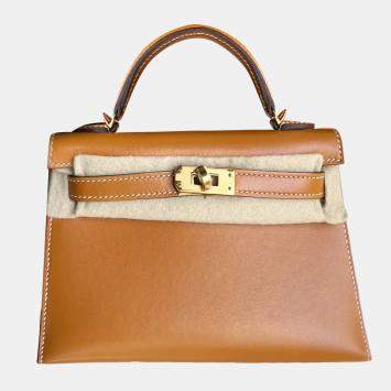 Hermes Gold Swift Leather Mini Kelly II Top Handle Bag