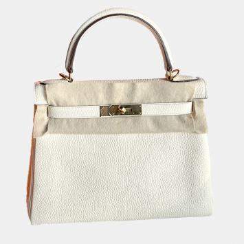 Pre Owned Hermes Cream White Leather Kelly 28 Top Handle Bag