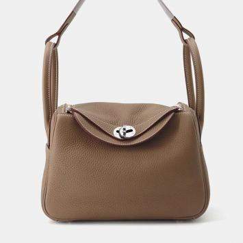 Hermes Etoupe Taurillon Clemence Leather Lindy 26 Shoulder Bag