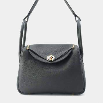 Hermes Vert Fonce Taurillon Clemence Leather Lindy 26 Bag
