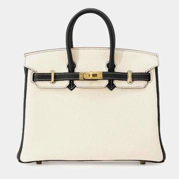 Hermes Craie Black Togo Leather Birkin 25 Tote Bag 