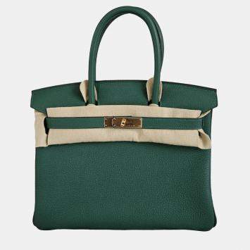 Hermes Vert Moyen Togo Leather Gold Finished Birkin 30
